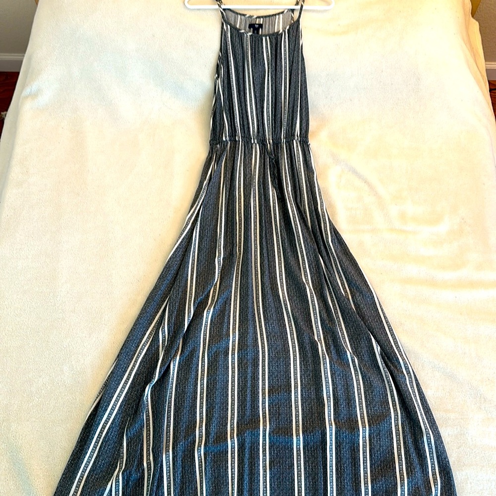 Gap Maxi Black & White Striped Dress, Flowy, Sleeveless, Ladies Small